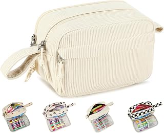 Bluboon Large Capacity Pencil Case Pencil Pouch Pen Case School Supplies Cute Corduroy Pencil Box Pencil Bag for Teen Girls Boys Women Mens Makeup Bag (Beige A)