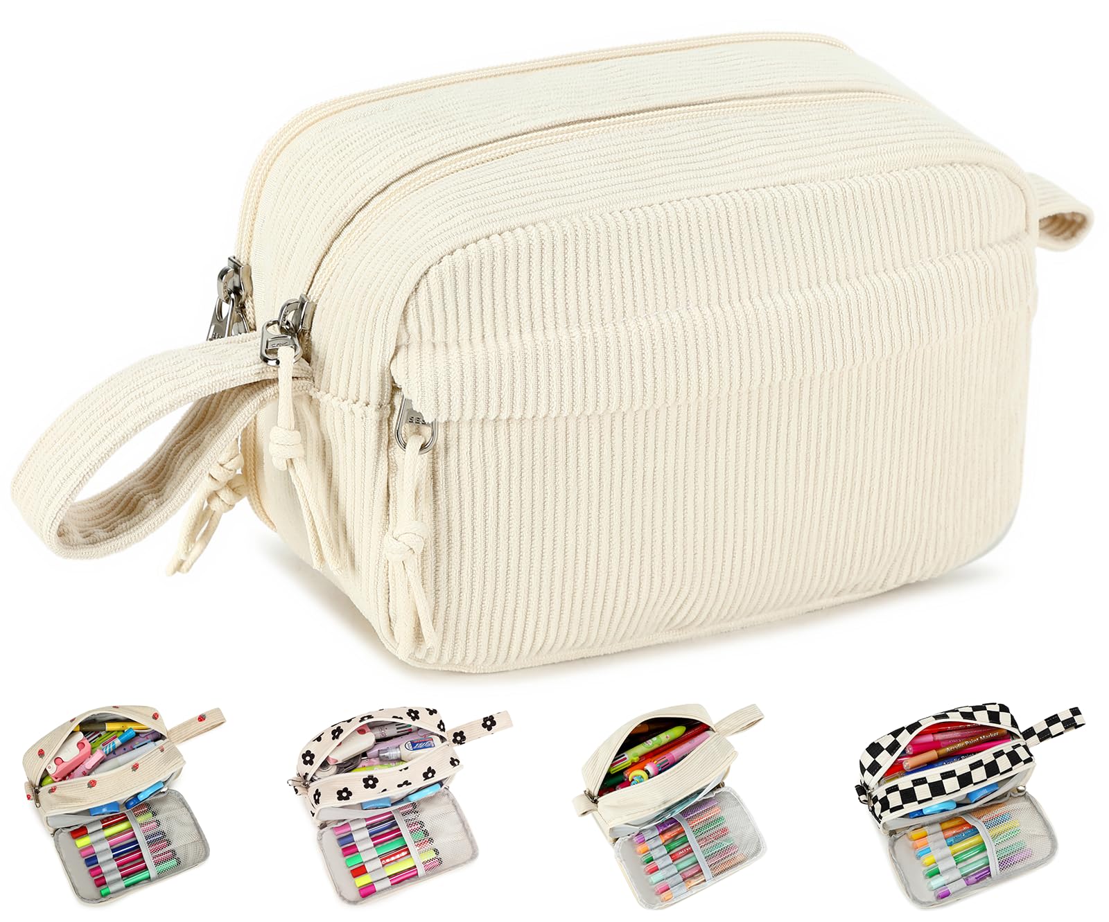 Bluboon Big Capacity Pencil Case Pencil Pouch Pen Case School Supplies Cute Pencil Box Pencil Bag for Teen Girls Boys Women Man (Beige A)