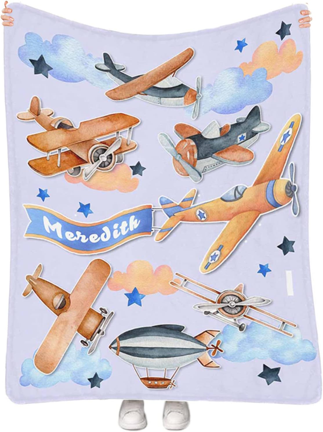 Personalized Baby Blanket with Name - Custom Fleece Throw Blanket for Baby Boys Girls, Customized Toddler Cute Airplane Blankets Perfect for Bedtime, Bedding or as Gift 40" x 50"