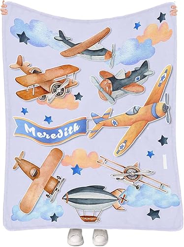 Manta de bebé personalizada con nombre  Manta de forro polar personalizada para bebés niños y niñas, mantas de avión lindas personalizadas para
