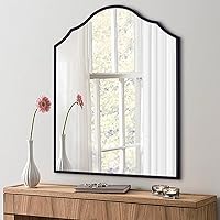 Autdot 36x30 Black Arched Wall Mirror, Large Scalloped Metal Frame Decorative Mantle Mirror for Bathroom, Entryway, Bedroom, Living Room