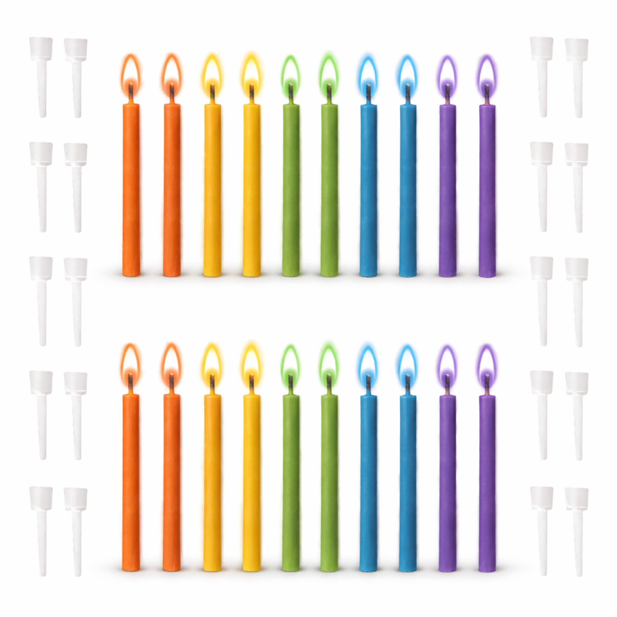 20 Coloured Flame Party Candles, Decorative Birthday Cake Celebration Candles Set with Easy to Use Holders, Angel Flames, Assorted Coloured Birthday Party