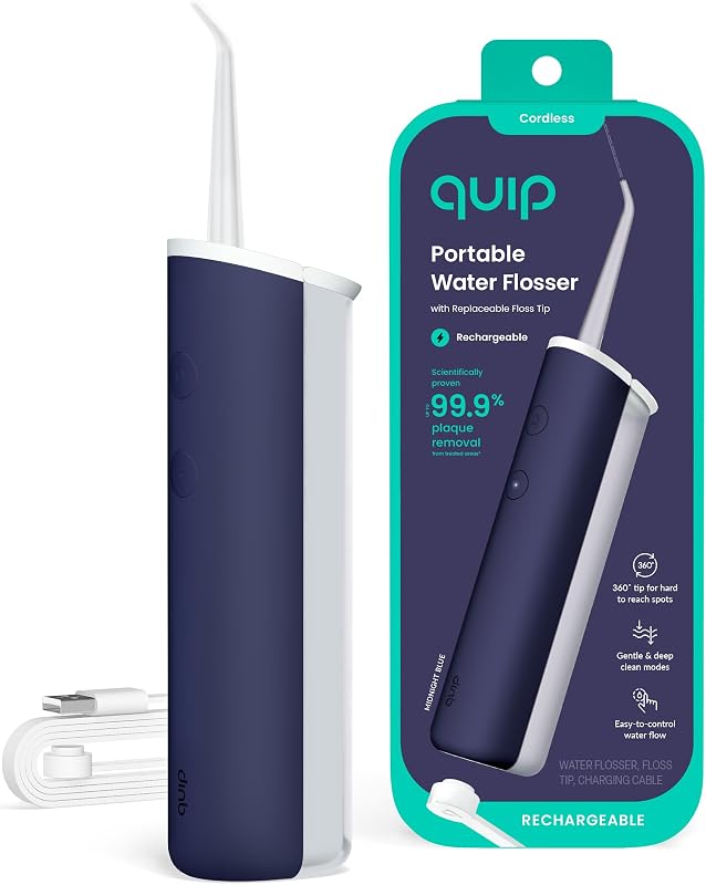 Flosser de agua – Flosser de agua inalámbrico con presión ajustable – Púa limpiador de dientes con punta reemplazable giratoria de 360 ​​grados, púa dental de agua recargable – azul medianoche