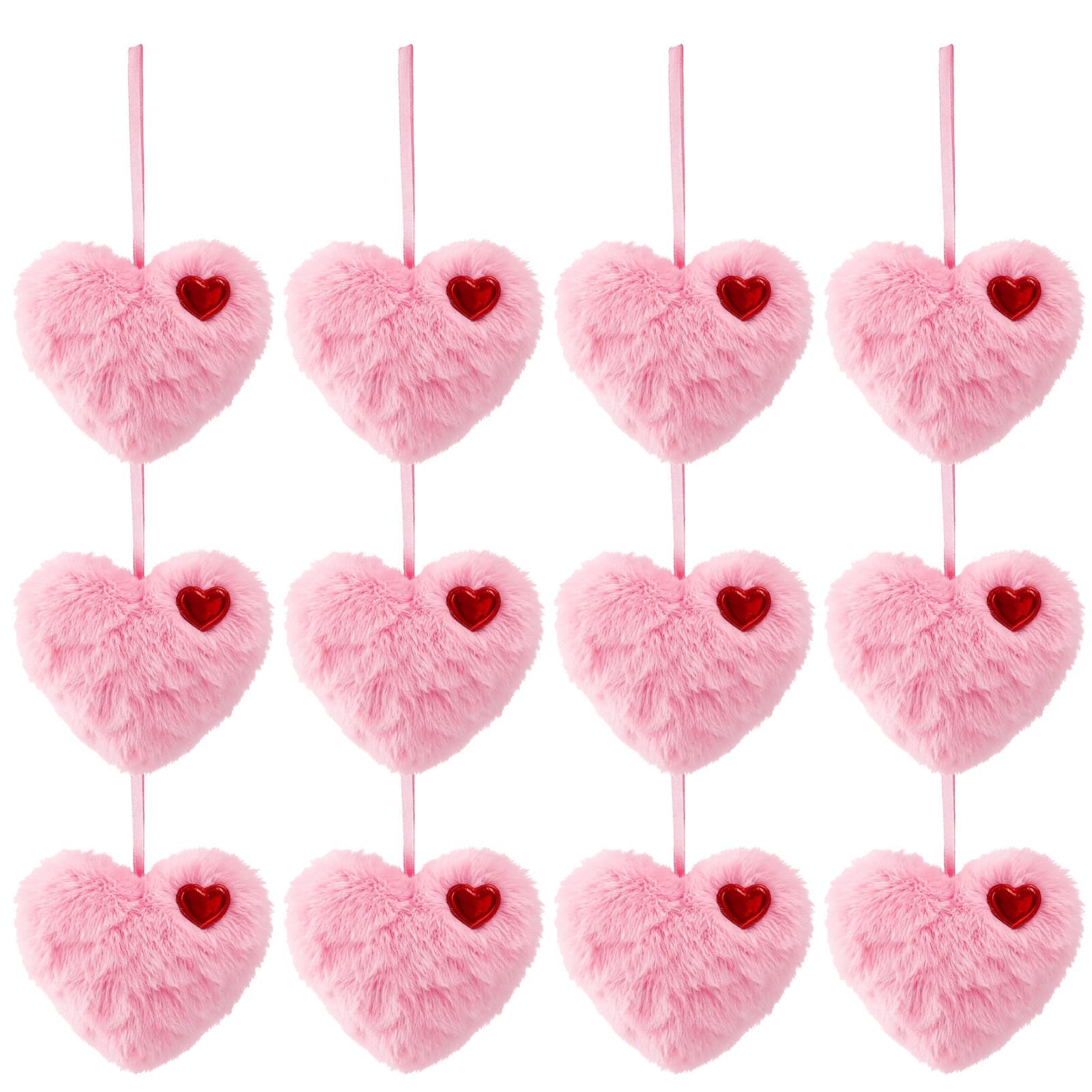 Day Decorations 6PCS Fuzzy Heart Plush Ornament Valentines Day Decorations