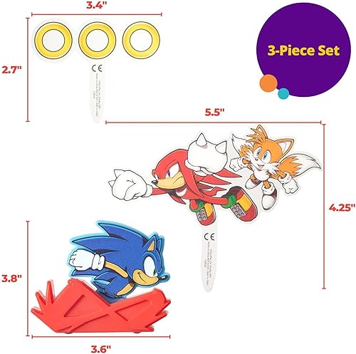 Miniatura 8 de DecoSet Sonic The Hedgehog - Juego de decoración de 3 piezas con cola y nudillos para tartas, anillos y figura de acción de Sonic rodante, para