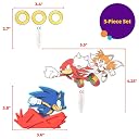 DecoSet Sonic The Hedgehog Cake Topper, 3-Piece Decoration Set with Tails & Knuckles Cake Pic, Rings Cake Pic and Rolling Sonic Action Figurine, for Birthday and Celebrations gallery image