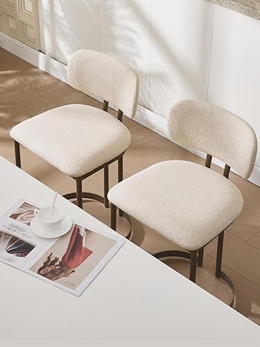 Miniatura 6 de Juego de 2 taburetes de mostrador de 26 pulgadas, modernos taburetes de bar de lino con respaldo curvo, taburetes tapizados de altura de mostrador
