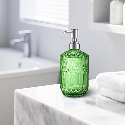 Miniatura 4 de Kaishun Dispensador de jabón recargable de 13 onzas, dispensador de jabón de vidrio para dispensar jabón de manos, jabón para platos, loción (verde)