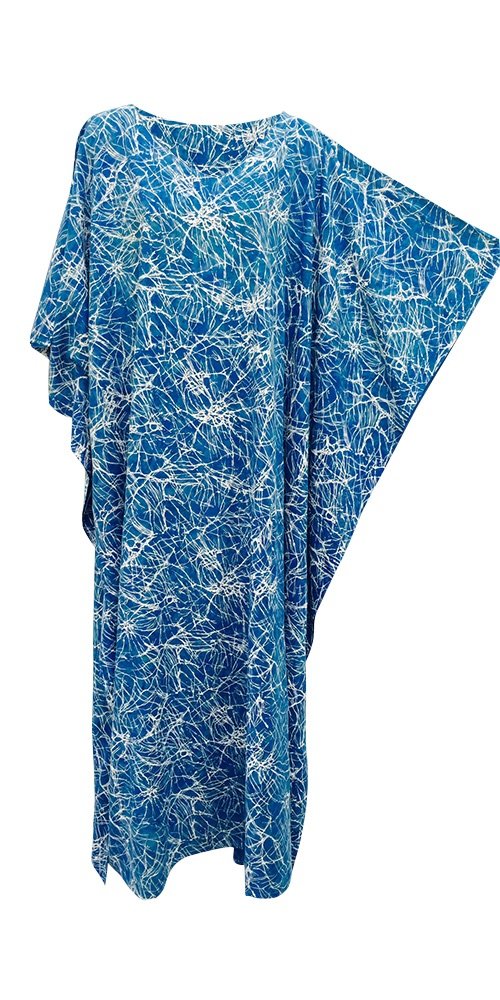 Cool Kaftans Women's Blue Nina Abstract Batik Kaftan Caftan Long Beach Swimwear Maxi Long Summer Dress Plus Relax (Free Size Fits Uk 8 To 34, )