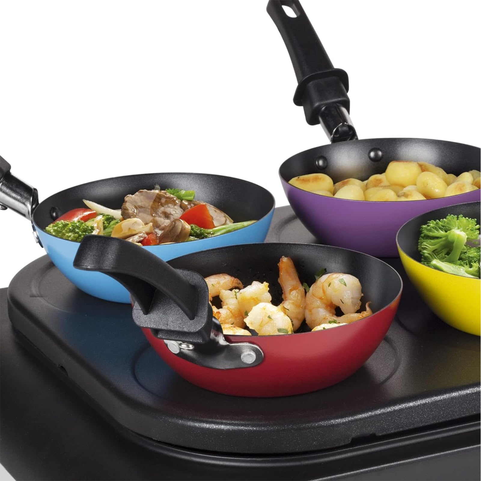Mini Wok Party Set 6 Pièces Ø12cm Revêtement Antiadhésif Small Wok avec Isolation Poignée pour le Tablegrill Mini Crépière