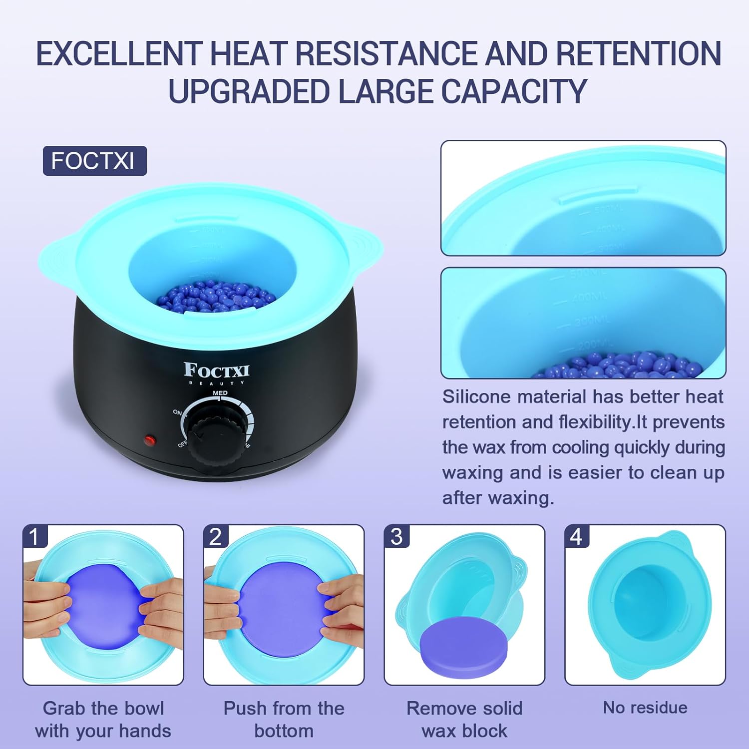 Waxing Kit for Women and Men, Wax Warmer Hair Removal for Sensitive Skin at Home with Beads & Silicone Pot, Hard Wax Warmer for Face, Legs, and Body, Machine, 5 Pack Beads, Accessories, Black - Image 3