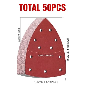 KONGMING 50 Pcs Mouse Sanding Pads 40 Grit 11 Hole Detail Sander Paper for Multi Electric Sander