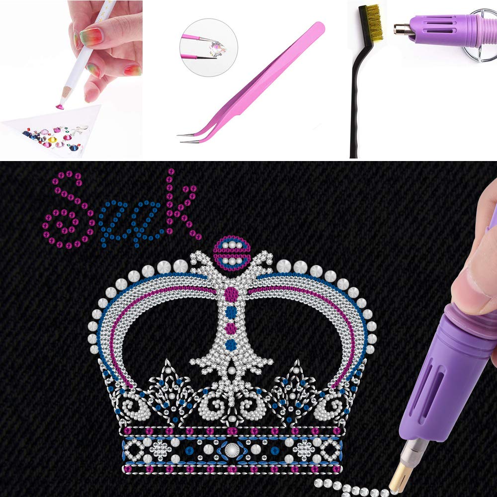Set Applicatore Hotfix Con 2000 Strass - Kit Completo Fai Da Te Con 7 Punte, Pinzetta, Pennello E Supporto - Rosa - 2
