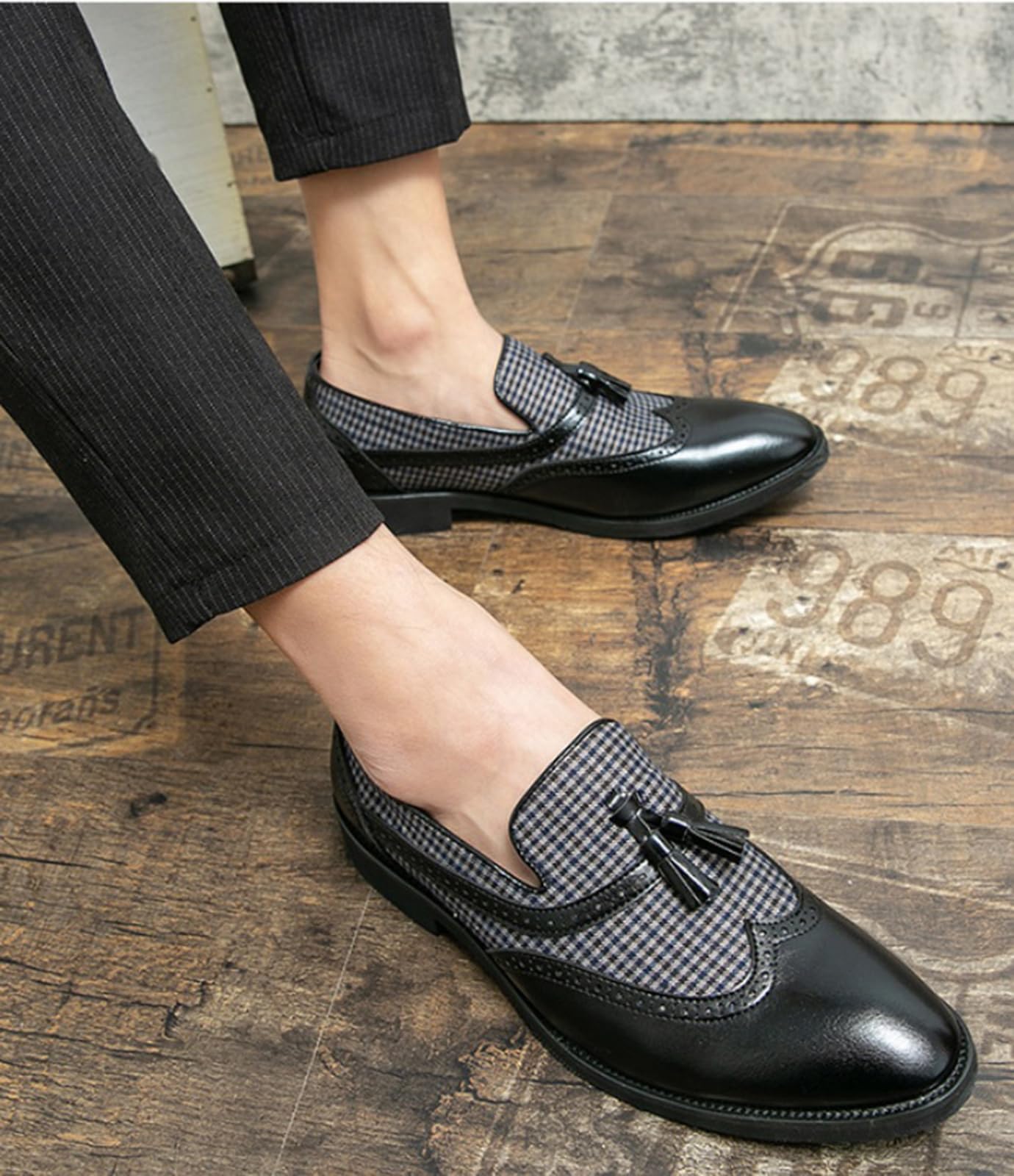 Mocassini con Nappine Uomo Scarpe Brogue Eleganti Cerimonia Business Vintage Slip-on Scarpe Stringate Classiche