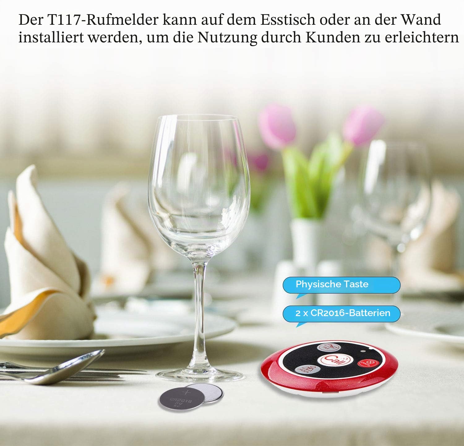 Retekess T117 Pager System, Drahtlose Ruftaste, 5 Ruftasten