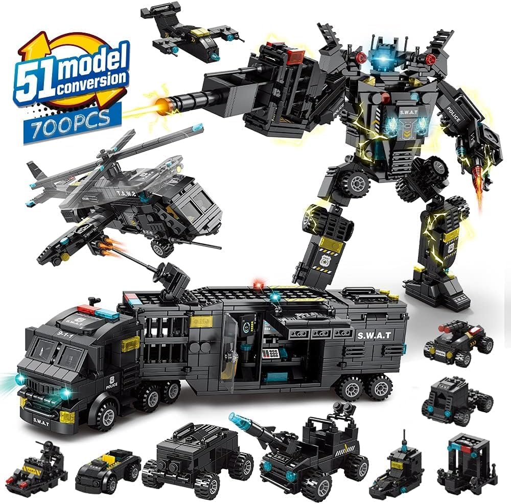 TOY GARDEN51-in-1 Robot STEM Building Kit for Boys 6-13 Years Old 725PCS Engineering Truck Set, Educational Building Blocks, Gifts for Kids, Black Bricks