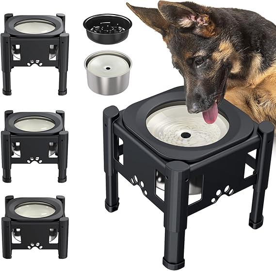 Lewondr Raised Dog Water Bowl, 2.5L Non Spill Dog Water Bowl Stand with