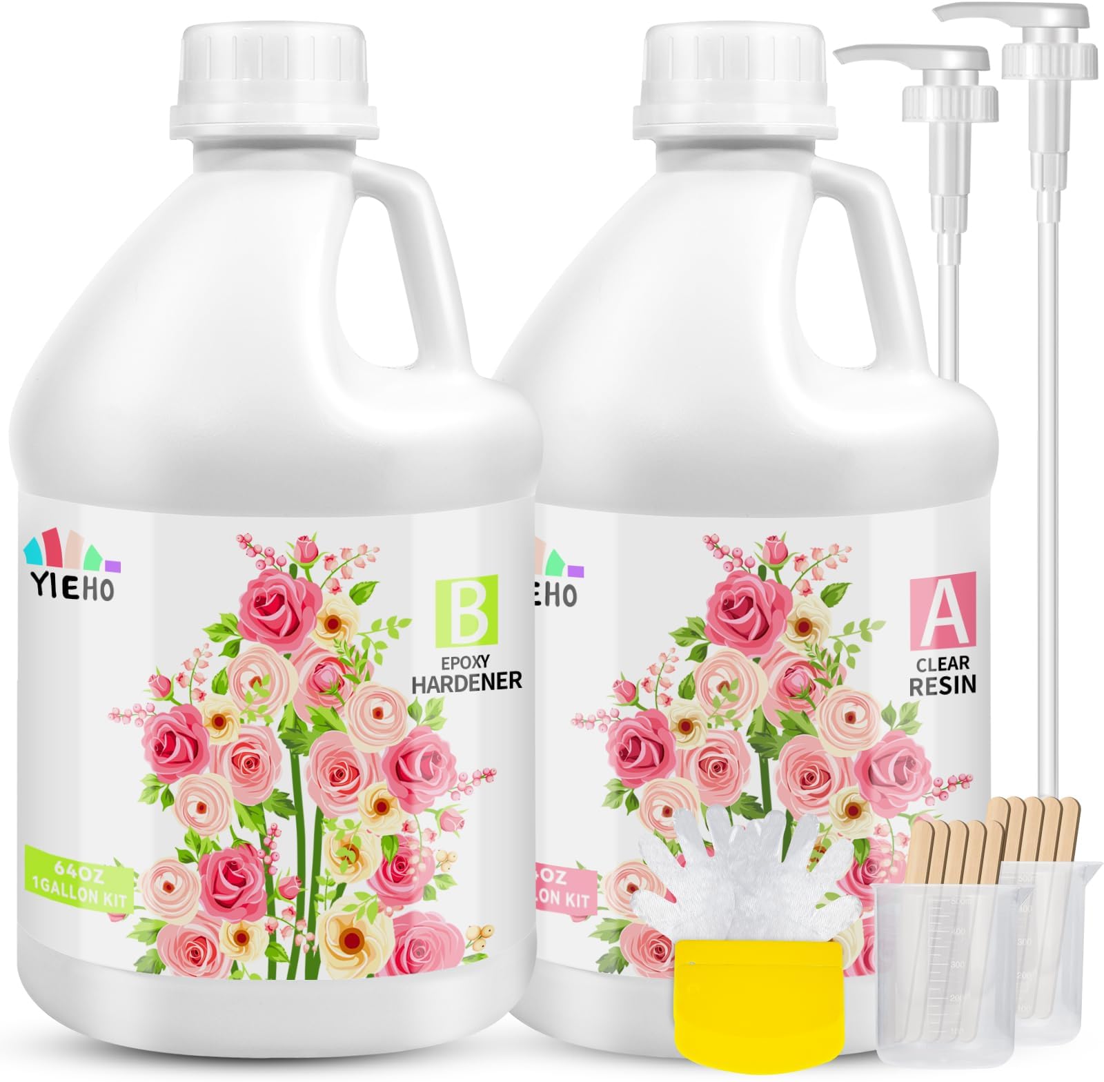 Epoxy Resin 1 Gallon Kit, High Gloss Epoxy Resin and Hardener Crystal Clear 2 Part Resina Epoxica Transparente,Perfect for Table Top, Crafts- Less Bubbly, Hard 1:1