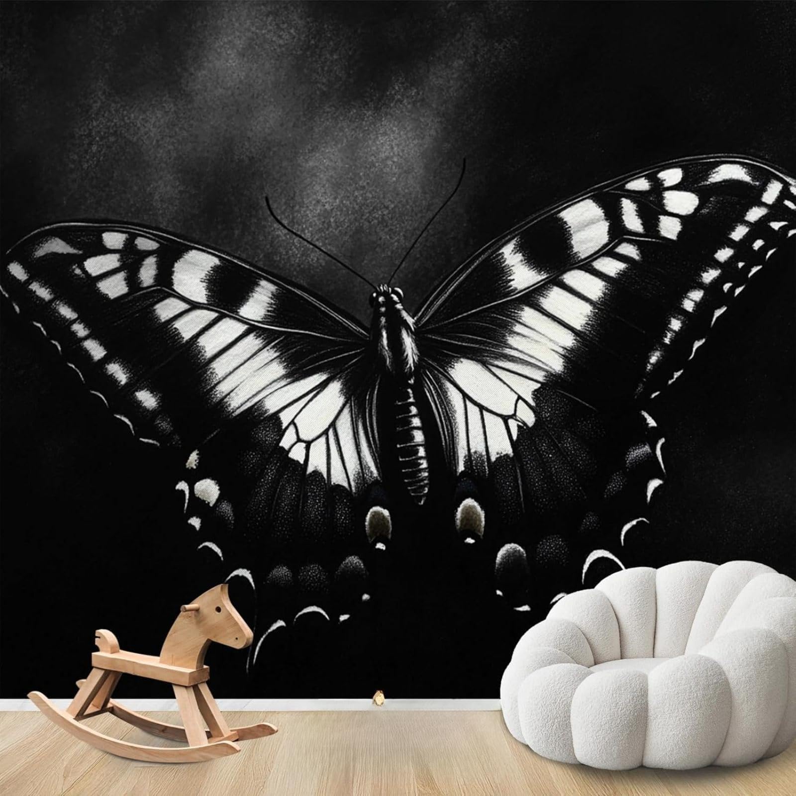 Tapeta 3D motyle do sypialni gotycki motyl włókninowy czarno-biały salon czarno-biała dekoracja ścienna pokój dziecięcy 150 cm x 105 cm naklejka ścienna