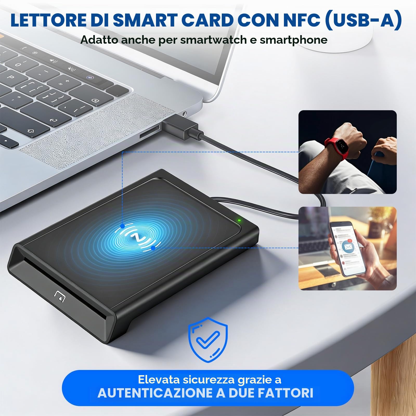 Lettore Smart Card Firma Digitale con NFC, Lettore CIE 3.0 Carta d'Identità e Tessera Sanitaria, Lettore di Smart Contatto e Contactless CIE/CRS/CNS, Compatibile con Windows7/8.1/10/11,Linux (nera)