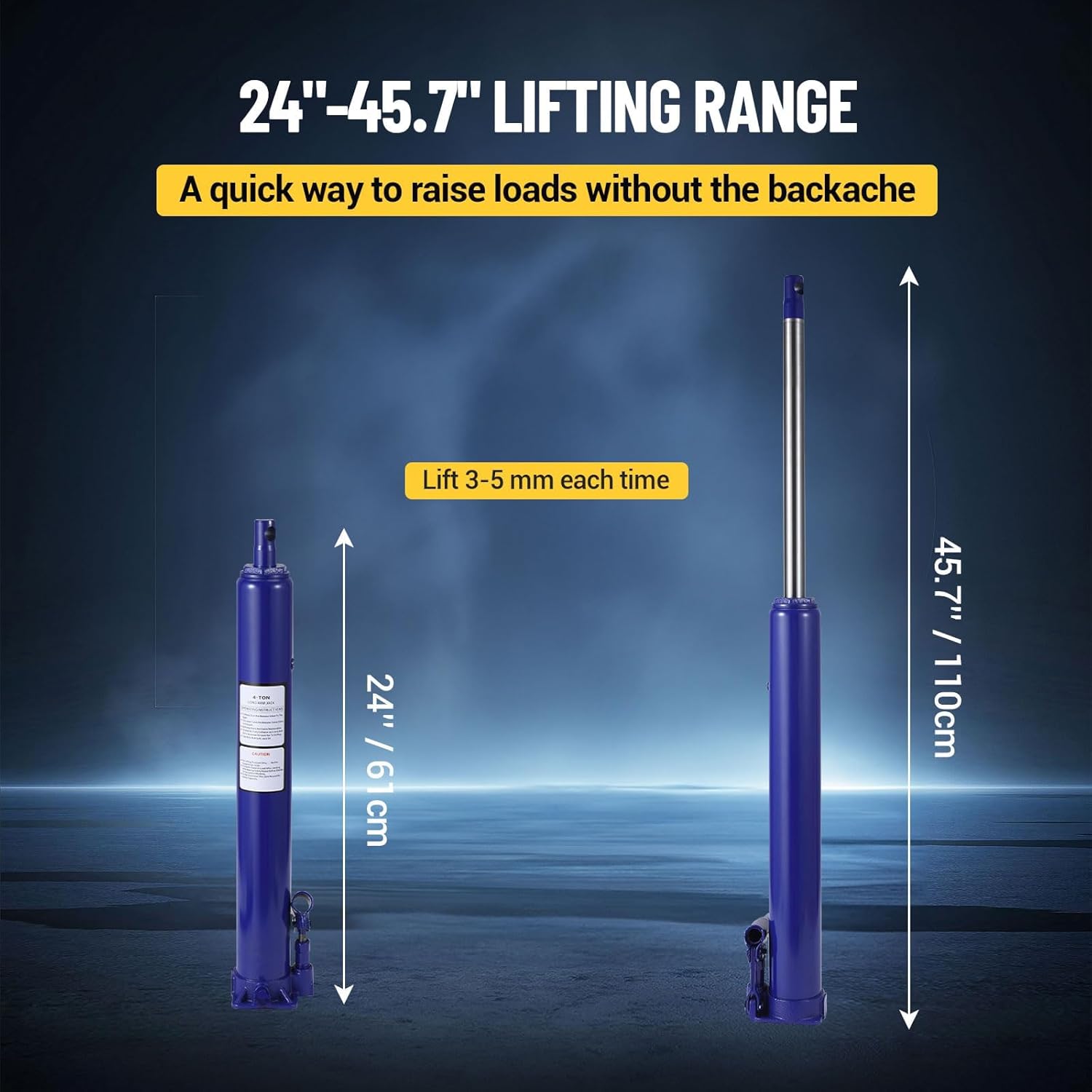 Hydraulic Long Ram Jack, 8 Tons Capacity, with Single Piston Pump and Clevis Base, Manual Cherry Picker w/Handle, for Garage/Shop Cranes, Engine Lift Hoist, Blue