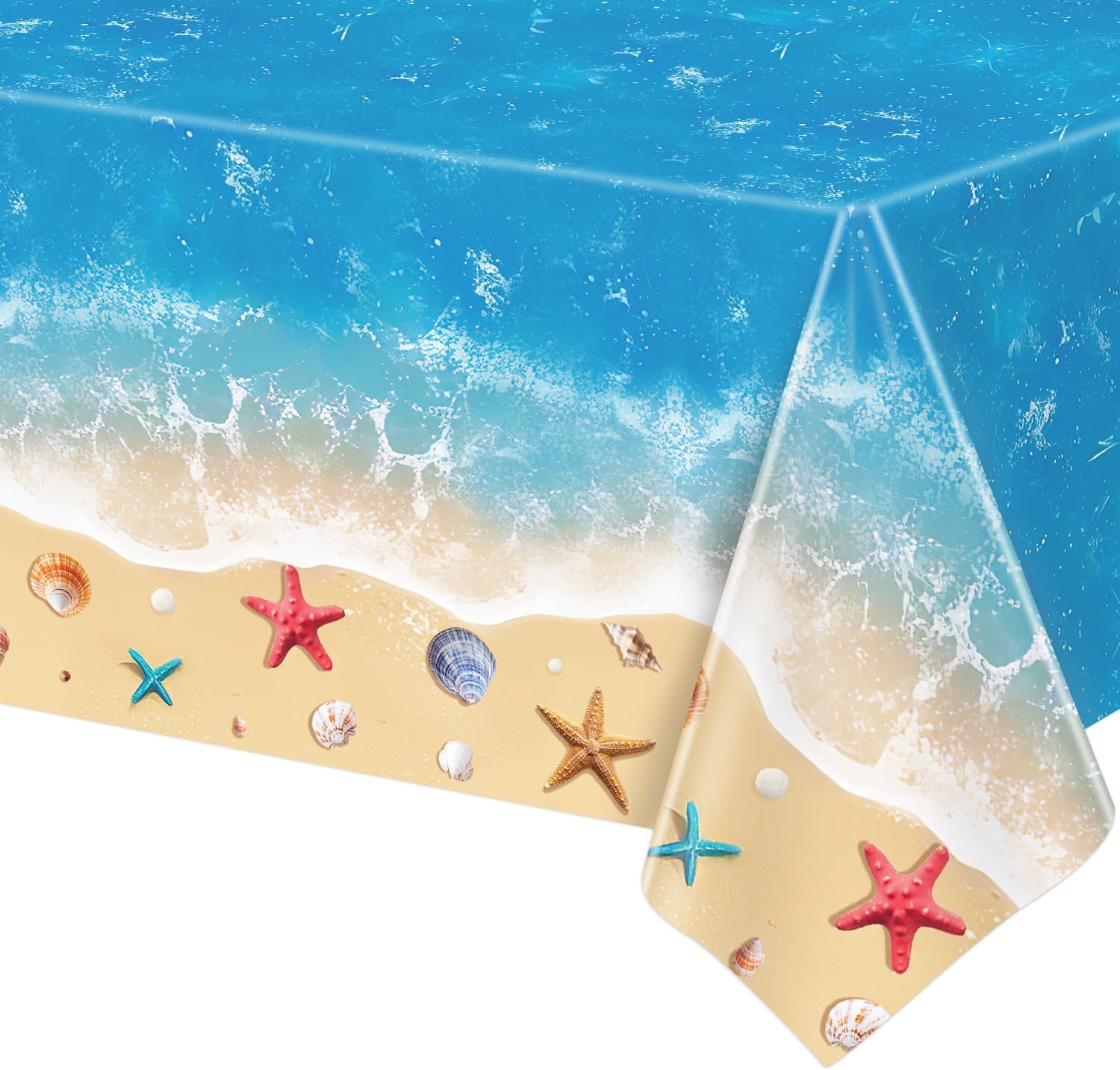 4Pcs Ocean Waves Tablecloth Beach Pool Party Decorations sea Theme Table Cover Rectangle Beach Ocean Water Print Table Cover 51 x 86inch for Hawaiian Pool Party Birthday Supplies (4)