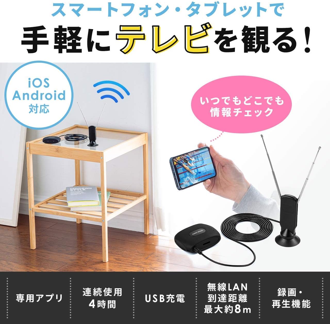 Amazon サンワダイレクト ワンセグチューナー 3種類アンテナ Iphone Ipad Android テレビ視聴 録画 Wi Fi接続 400 1sg007 サンワダイレクト 外付tvチューナー ビデオキャプチャ 通販