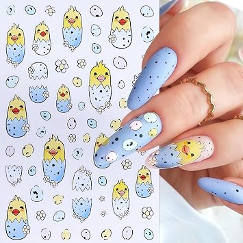 6 Sheets Cute Bunny Nail Stickers Easter Nail Art Sticker Decals 3D Self-Adhesive Cute Rabbits Chick Egg Cute Bunny Cartoon Nail Designs Nail Supplies Decoration for Women Girls DIY Nail Accessories