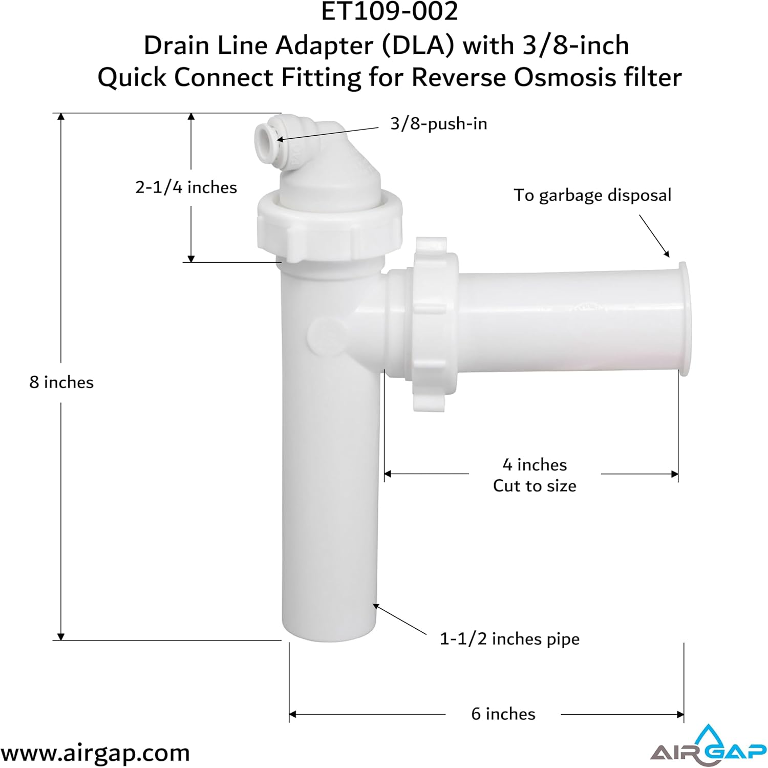 Drain Line Adapter (DLA) with 3/8-inch Quick Connect Fitting (ET109-002, 9-38QC, DLA-9)