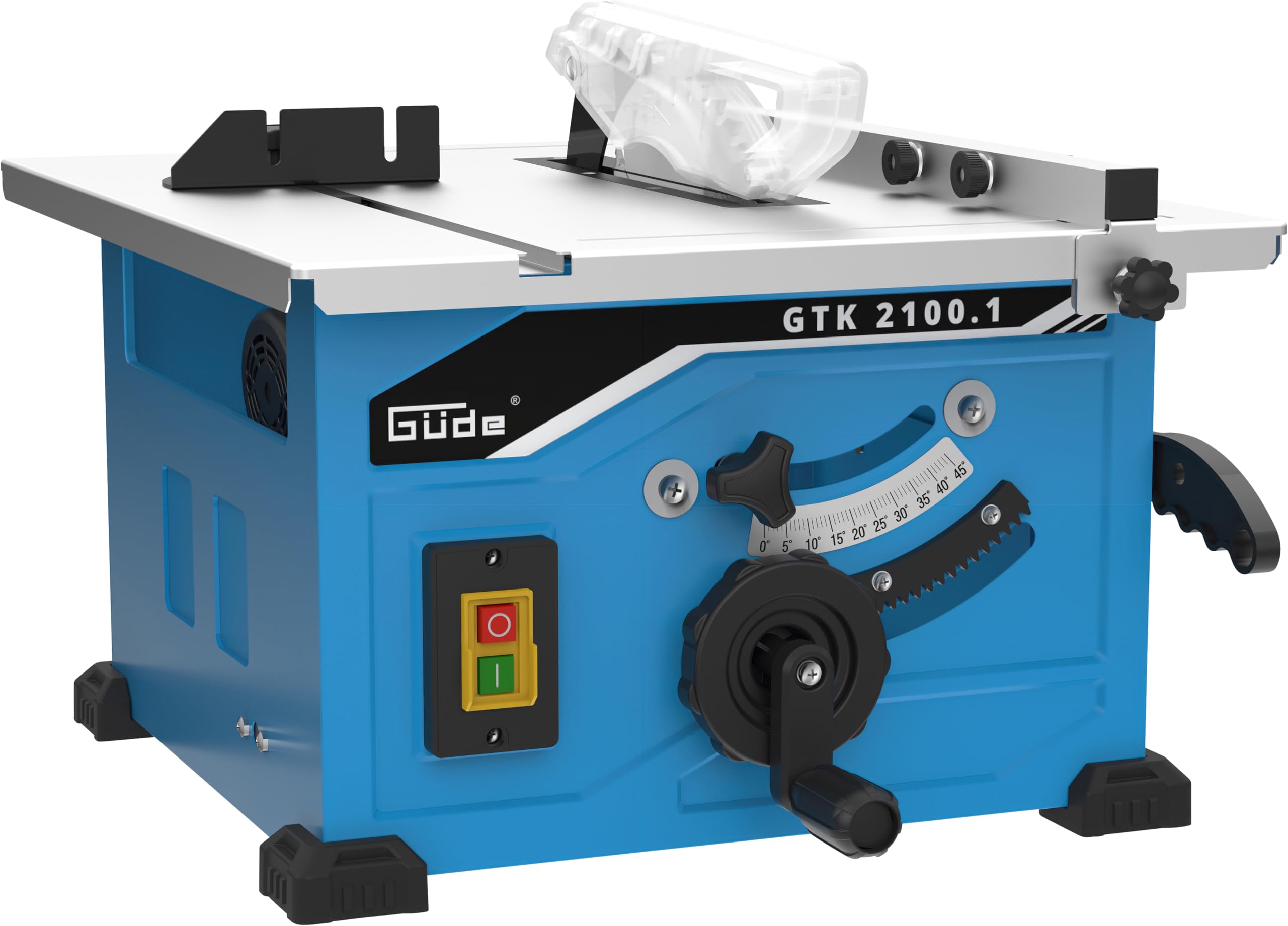 Güde GTK 2100.1 stołowa pilarka tarczowa (1200 W, TÜV/GS, 2950 1/min, wysokość cięcia 45 mm, brzeszczot HM Ø 210 mm, ogranicznik kątowy i równoległy, przyłącze do instalacji odsysającej, ochrona