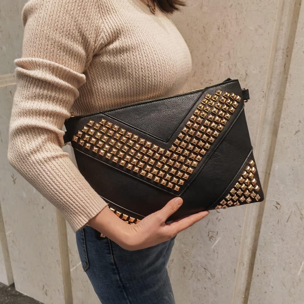 Oversized Clutch Bag Purse Women PU Leather Crossbody Shoulder Bags Studded Wristlet Handbag Rivet Envelope Clutches - Image 2