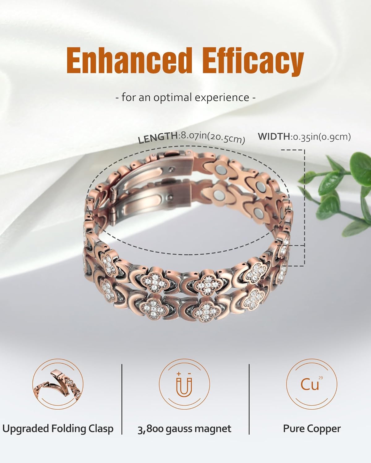 Jecanori Pure Copper Bracelet for Women, Ultra Strength Magnetic Therapy Bracelets with 3800 Gauss Magnets，Four-Leaf Clover Jewelry - Image 2