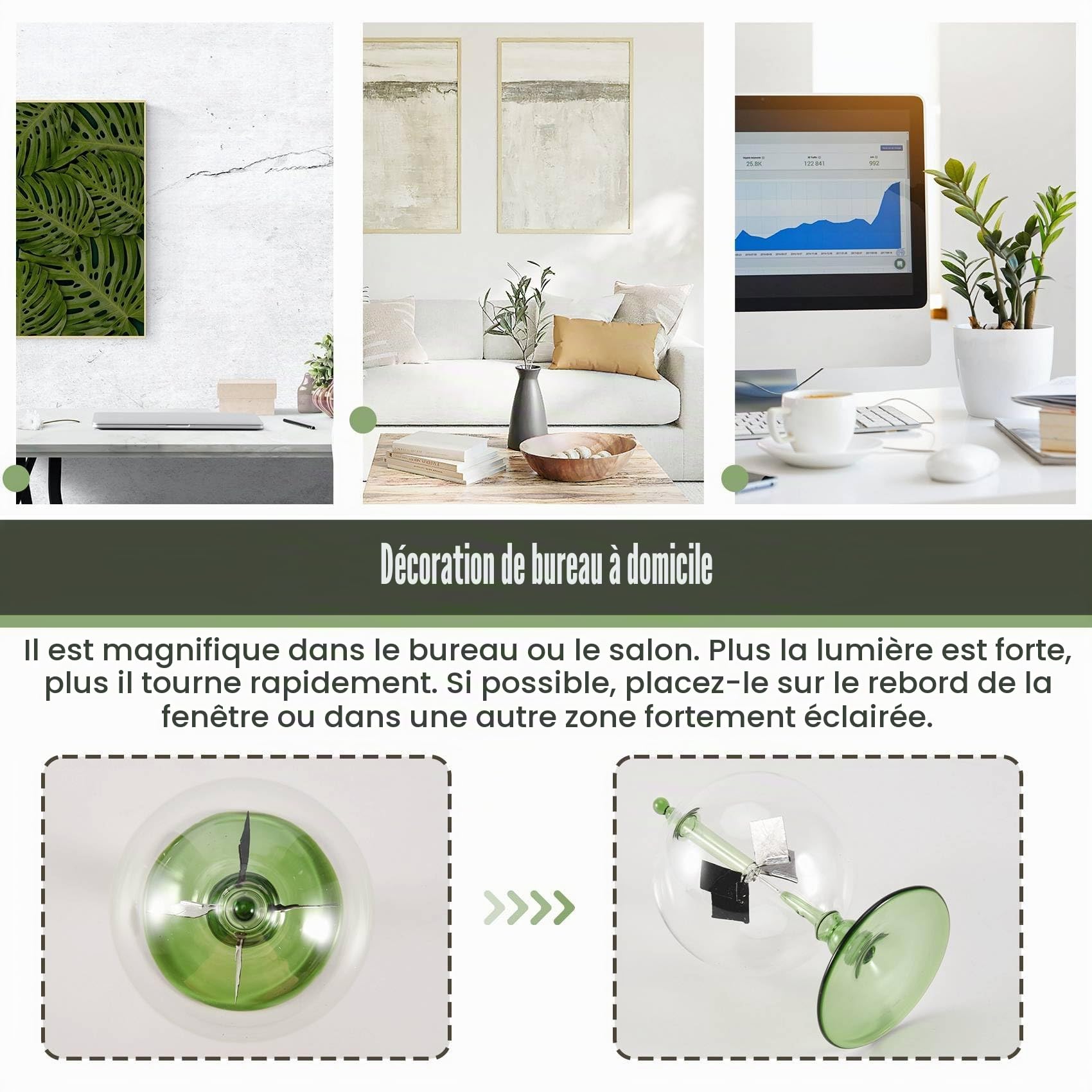 Radiomètre à énergie Solaire Vert Crookes Énergie Solaire Ailes d'araignées Moulin à Vent Cadeau Maison Bureau Décoration