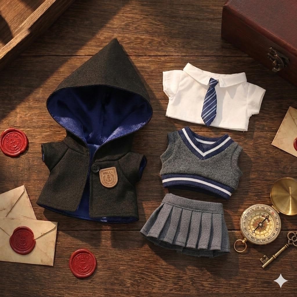 Wizard Doll Clothes – Magic Academy Uniform Outfit Set for 17cm Collectible Figures, Handmade Doll Costume Accessories (Skirt Set Blue)