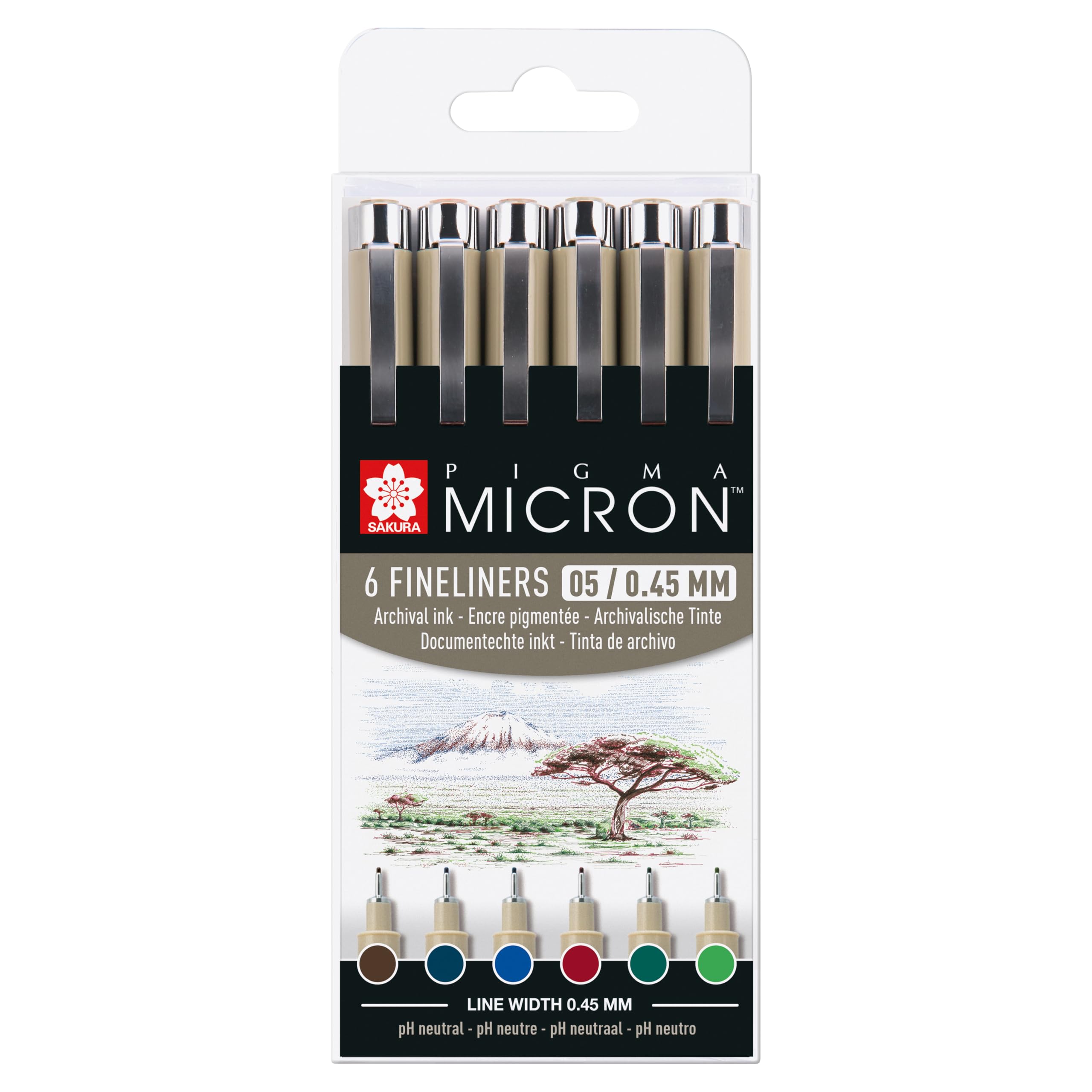 SAKURA Pigma Micron 05 Fineliner Set - Colori della terra - 6 penne impermeabili da 0,45 mm - Disegno e illustrazione professionali