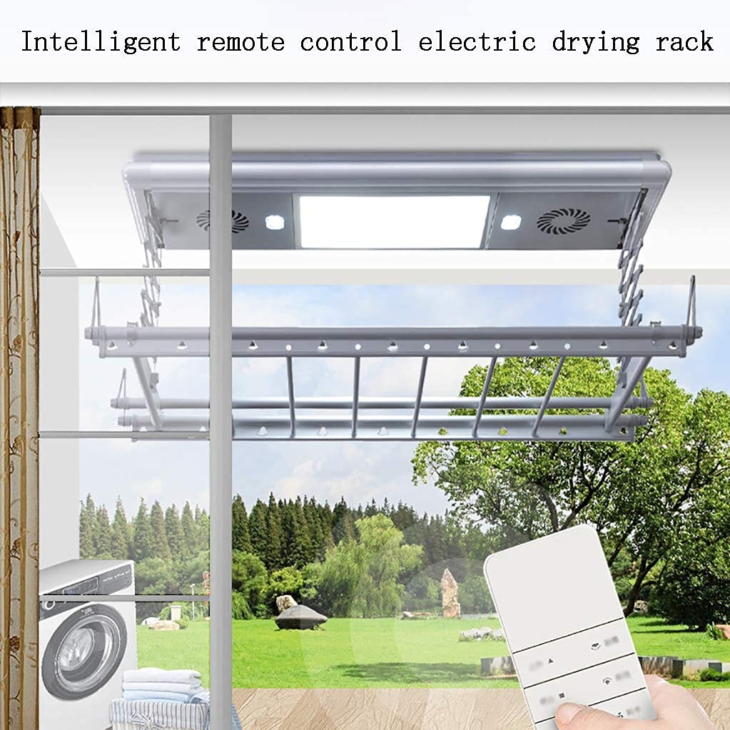 FAXIOAWA Stendibiancheria,Asta Appendiabiti a Sollevamento Automatico Intelligente sul Balcone,Telecomando Senza Fili per Balcone Asta stendibiancheria telescopico a Quattro Barre Illuminazione a LED
