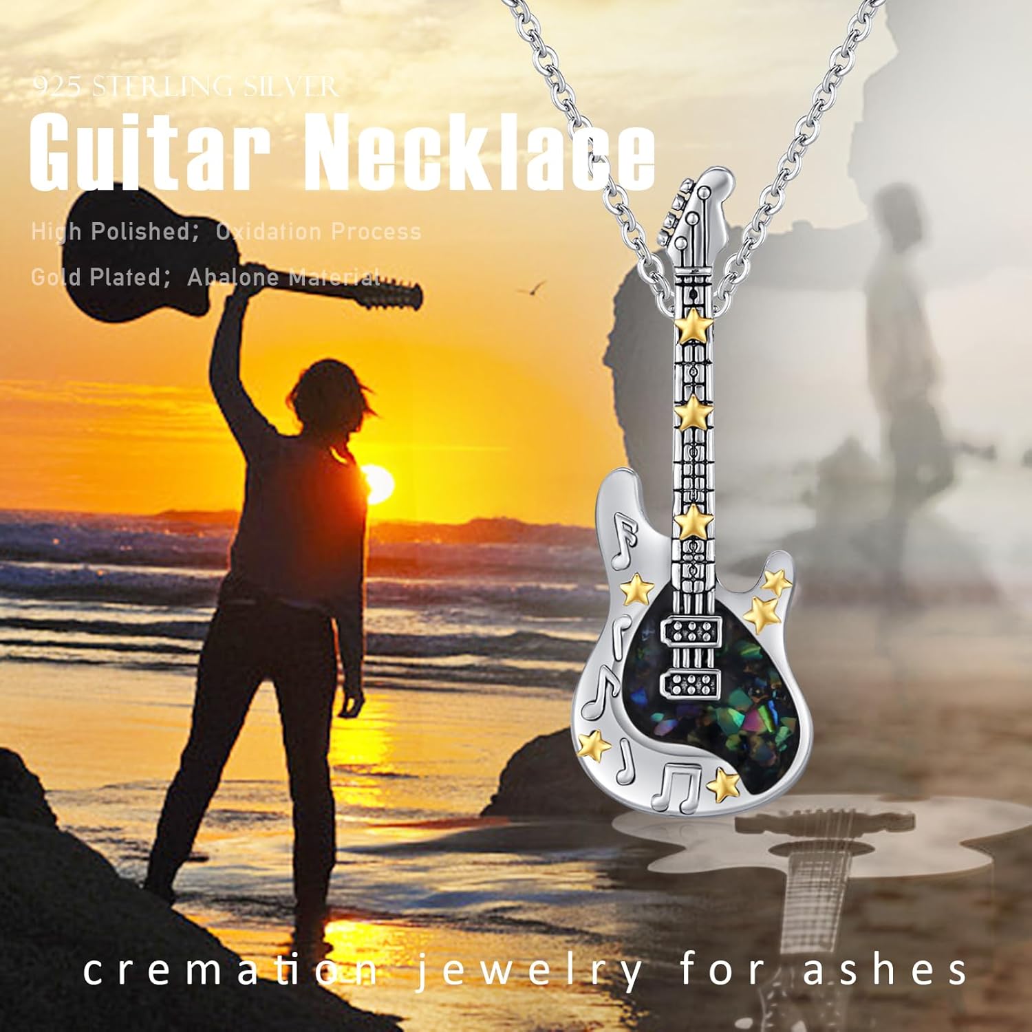 Guitar/Tree of Life Urn Necklace for Ashes 925 Sterling Silver Guitar/Tree of Life Cremation Keepsake Pendant Urn Necklace Memorial Jewelry for Women loss Loved - Image 8