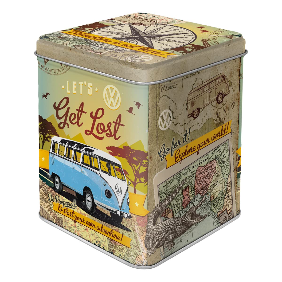 Nostalgic-Art Retro Tea Caddy Bulli - Let's Get Lost - VW Bus Gift Idea Loose Tea Bag Storage Vintage Design 100g