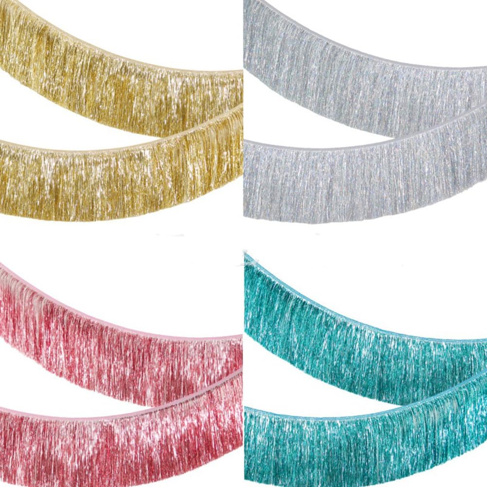Girlanda z frędzlami, metaliczna, 4 szt., 160 x 20 cm, krótka lameta, zasłona z frędzlami, tło, błyszcząca zasłona, serpentyna, zasłona foliowa, zasłona z frędzlami na uroczystości, imprezy