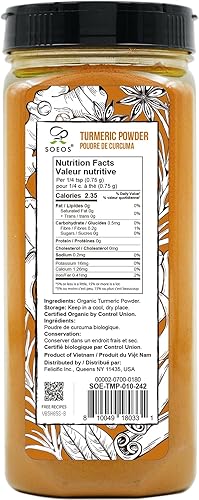 Miniatura 2 de Soeos Polvo de cúrcuma orgánico de 10 onzas 1002oz verificado sin OMG orgánico curcuminina natural probado en laboratorio para pureza paquete