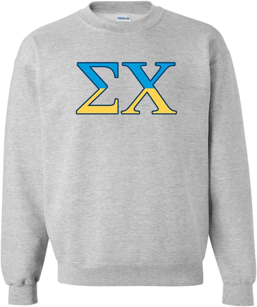 VictoryStore Apparel - Sigma Chi, Greek Letters Crewneck Sweatshirt, X-Large, Sports Gray