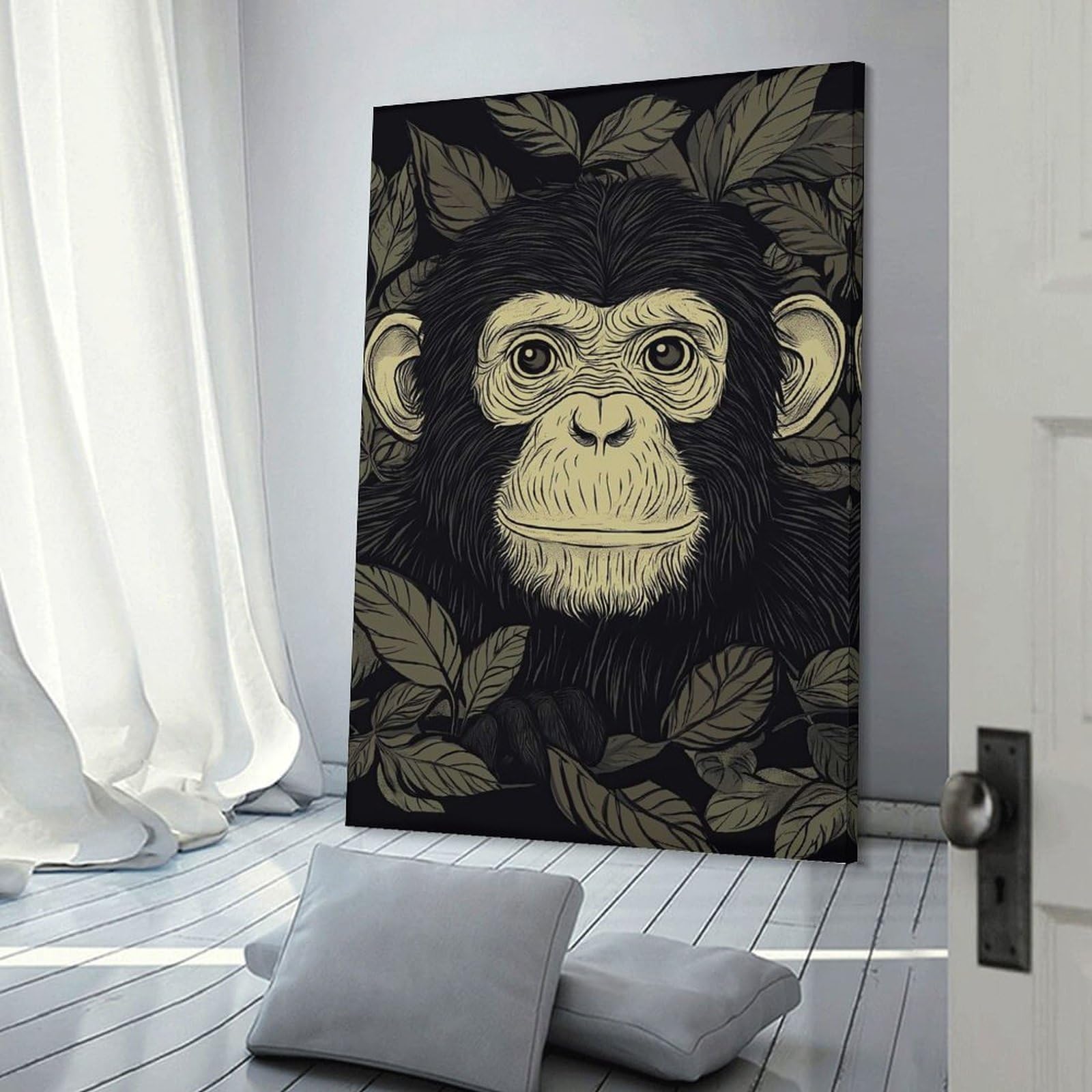 Junmoney Chimpanzee Portrait Wall Art Print, 20x30inch(50x75cm), for Bedroom Decor, Cosy Corners Or Studios, Decorative Wall Art for Cosy Rooms