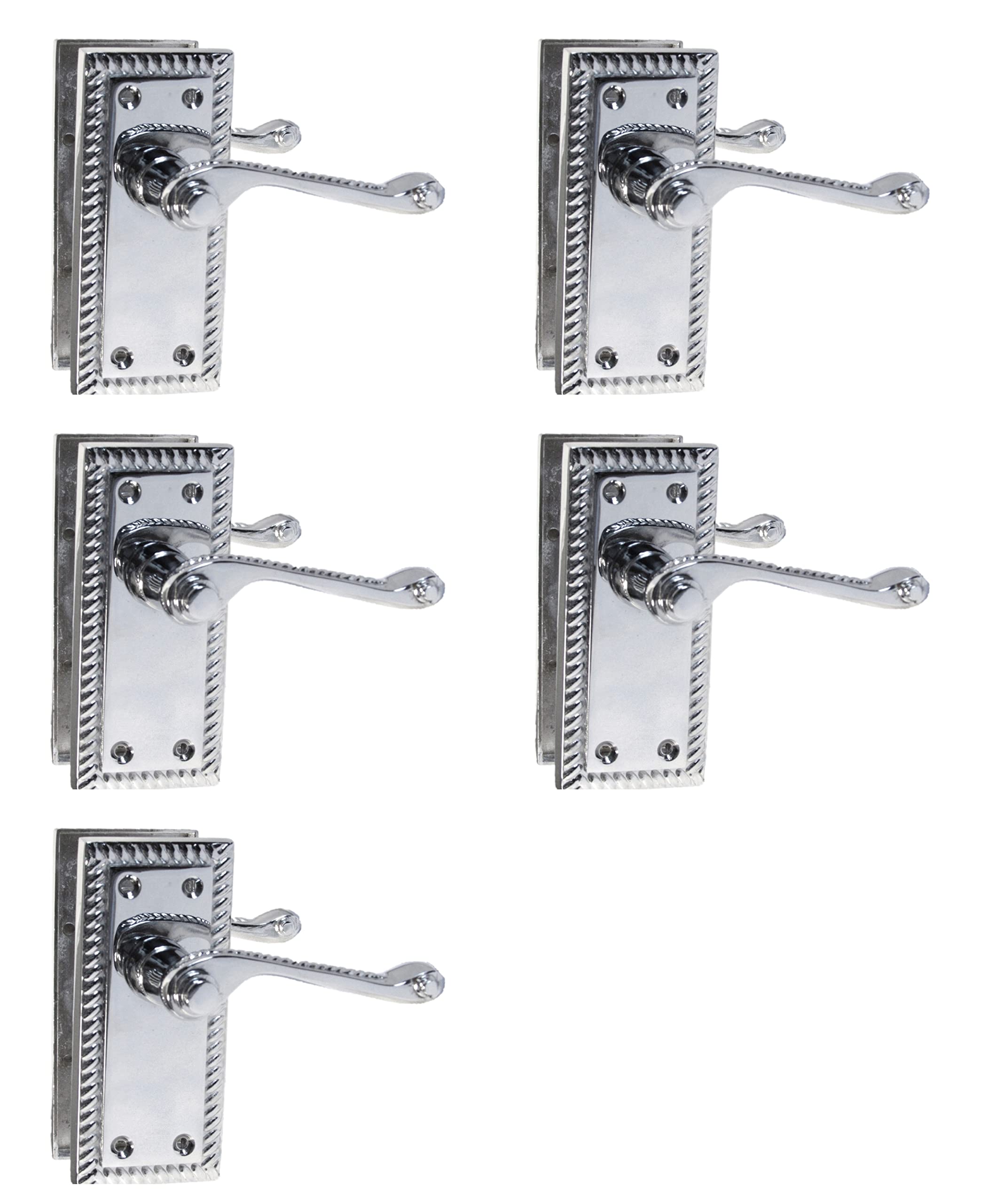 Haven Heritage Door Handle Polished Chrome Georgian Style Scroll Lever Latch 5 Pairs