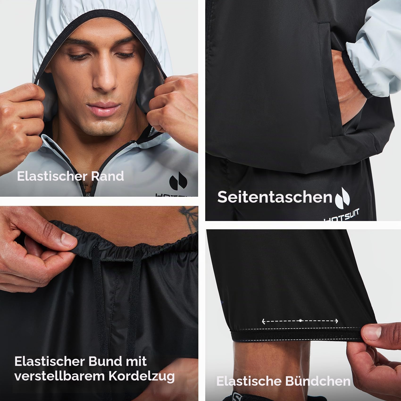 HOTSUIT Schwitzanzug Herren Trainingsanzüge Fitnessstudio Workout Übung Saunajacke Hose Ganzkörper
