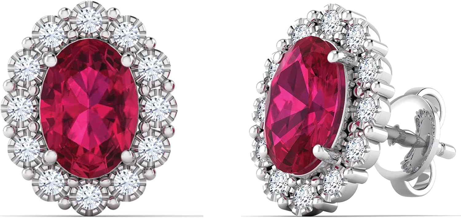 LORDS JEWELS Birthstone Cluster Earring Set including 0.14ct Diamonds, Ruby