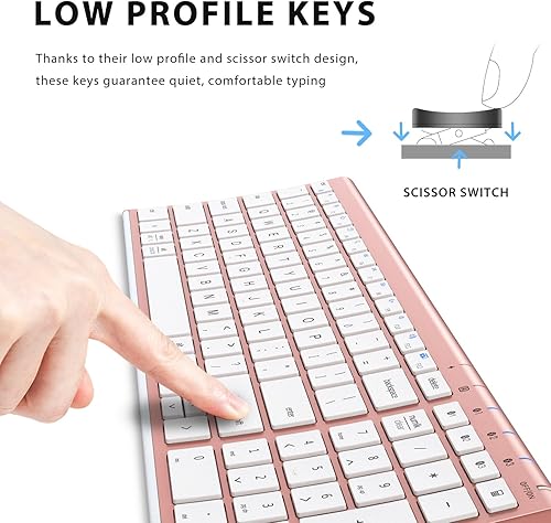 Vista 26 de iClever - Teclado Bluetooth recargable para varios dispositivos, bluetooth 5.1 con teclado numérico, diseño ergonómico, tamaño completo, conexión