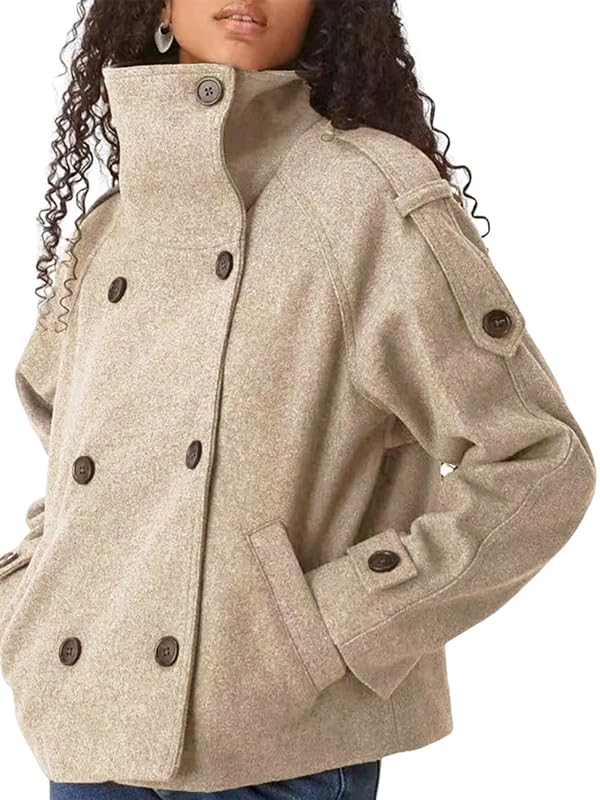 utcoco Women's Cropped Wool Coats Short Trench Peacoat Casual Short Jackets (Small, Khaki) by utcoco - Used condition - US$34.77