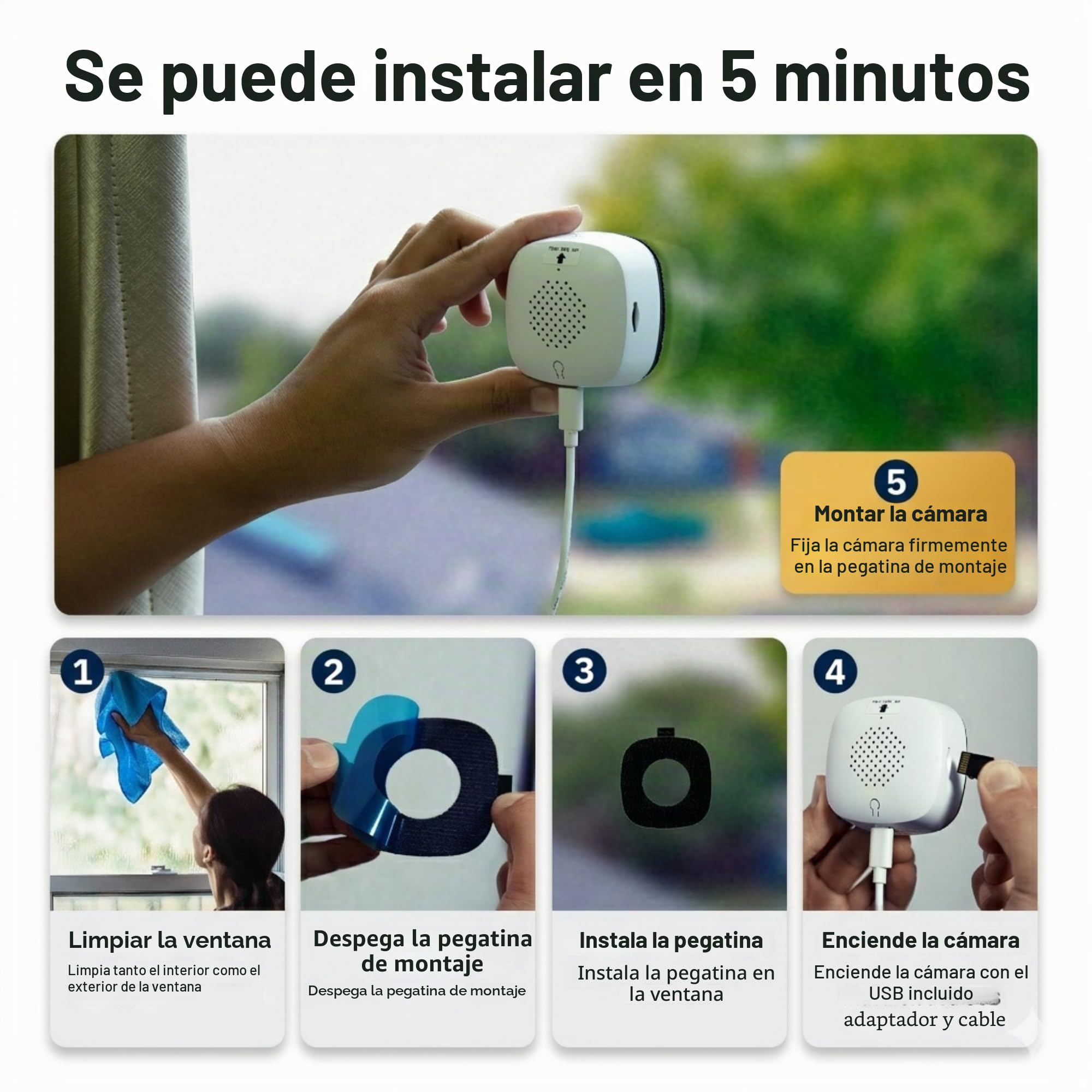 Cámara de Ventana de 3 MP 2K, cámaras WiFi de 2.4 GHz y 5 GHz para Seguridad en el hogar con visión Nocturna ChroMax Al Color, detección de Persona y Movimiento, grabación 24/7, instalación fácil y