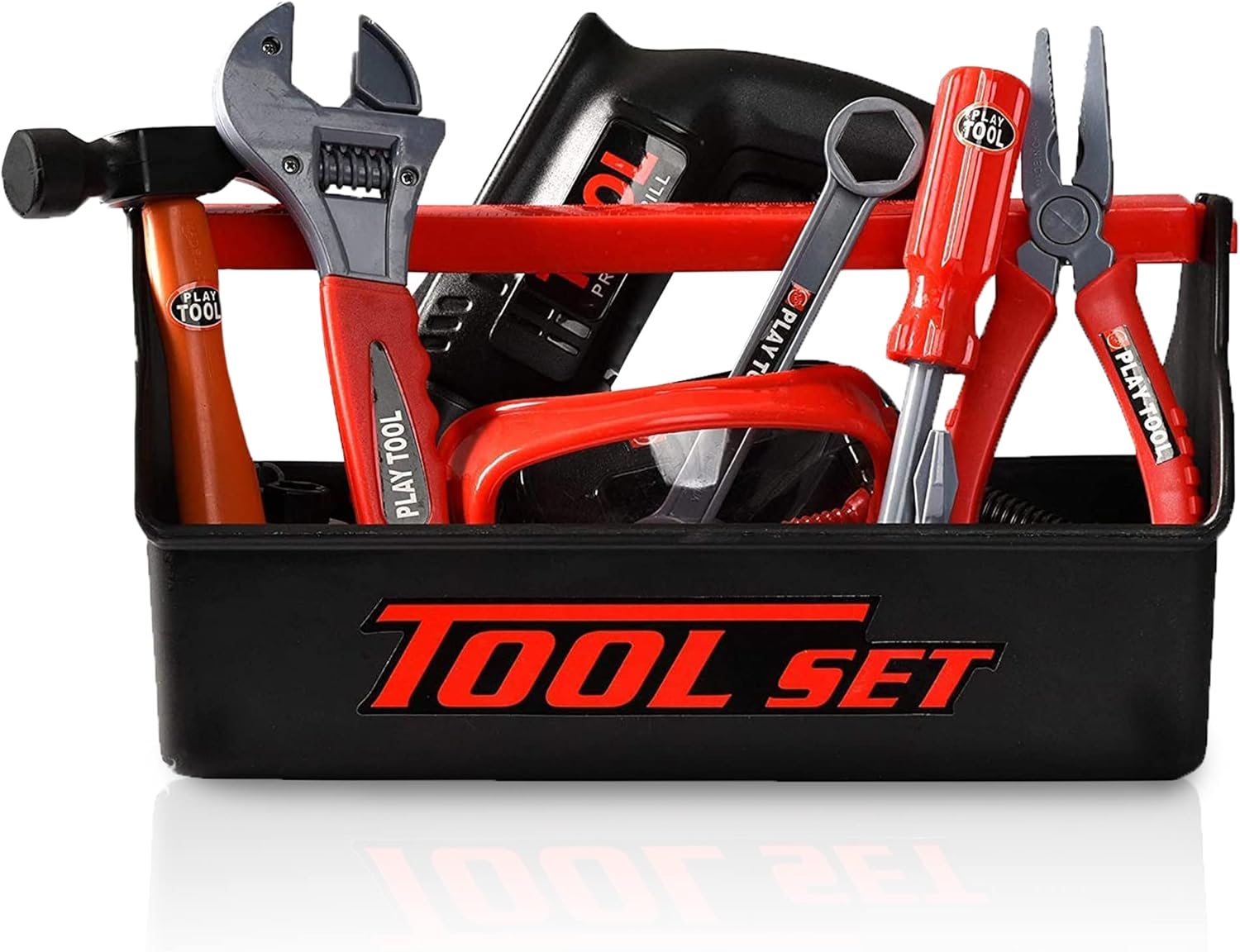 Playkidz Tool Box for Kids 22-Piece Boys & Girls Construction Toy Playset w/ Carry Chest, Working Push Button Power Drill, Hammer, Screwdriver, Wrench, Pliers, Saw & Other Realistic Tools Ages 3+