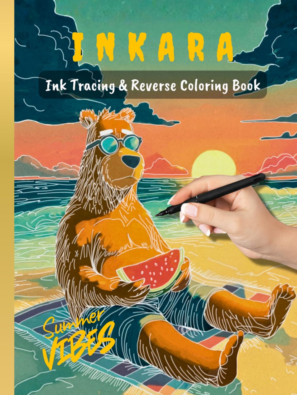 Livre de coloriage inversé animaux pour adultes Ink Tracing et scènes d'été